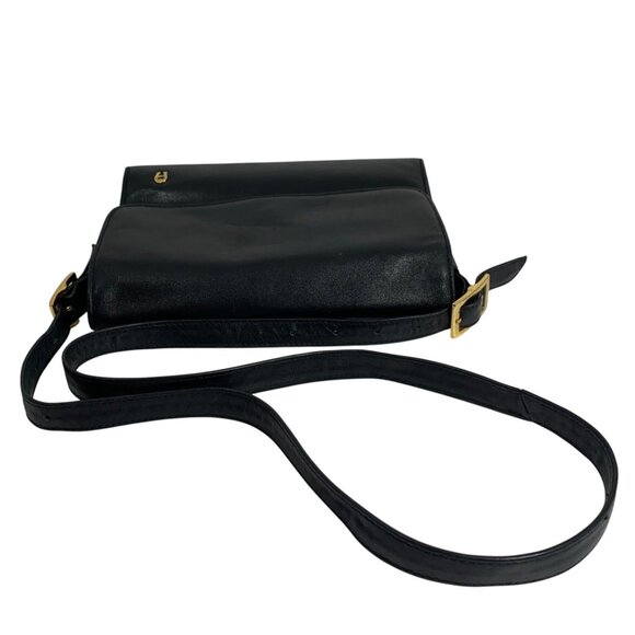 Etienne Aigner Front Flap Black Leather Crossbody Shoulder Bag Buckle Straps Y2K - Picture 4 of 12